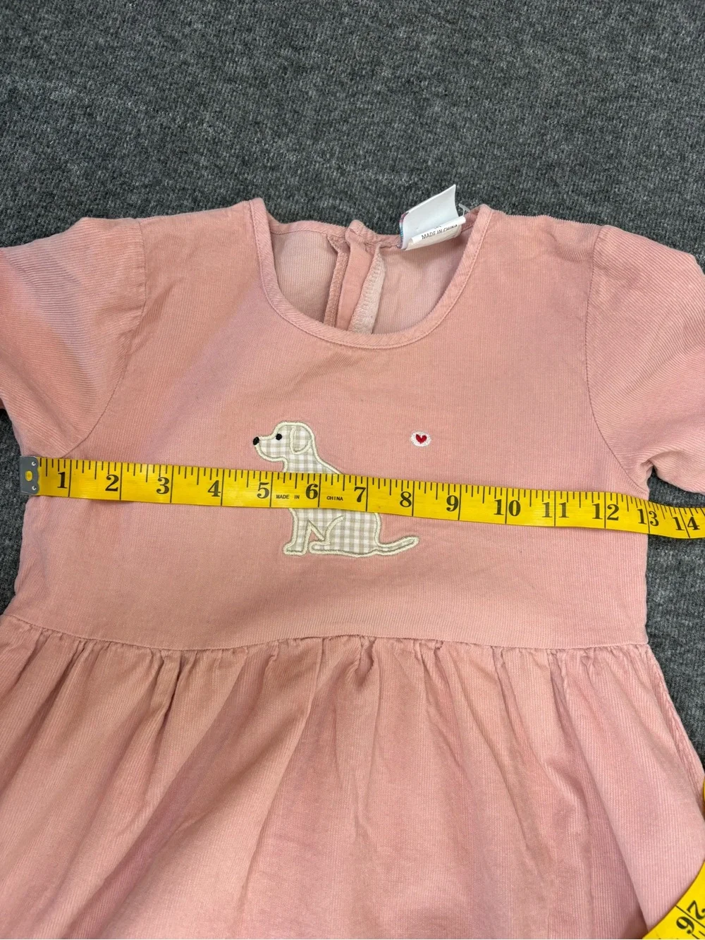 Stitchy Fish Girls Size 8 Pink Corduroy Dog Puppy Applique Dress Long Sleeve